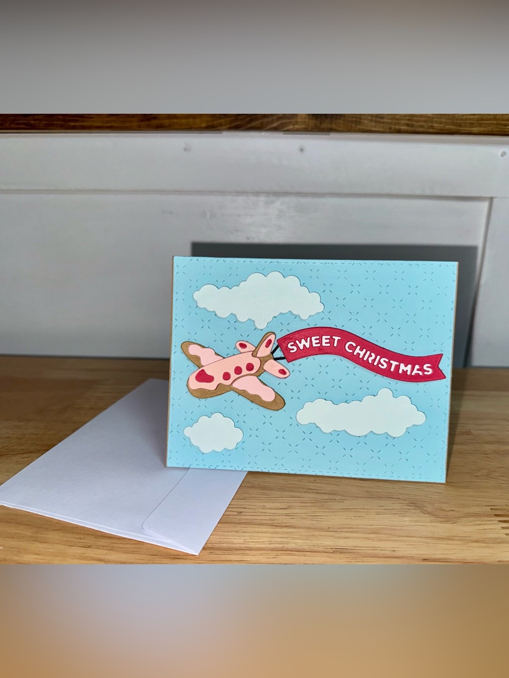 Sweet Christmas Gingerbread Pink Airplane Card – Handmade Greeting Card